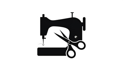 Silhouette of a sewing machine and scissors