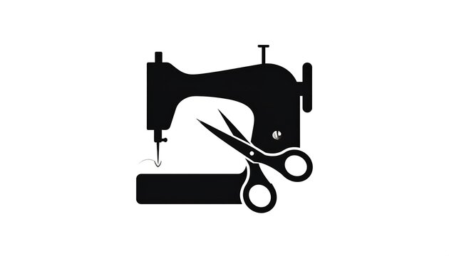 Silhouette of a sewing machine and scissors