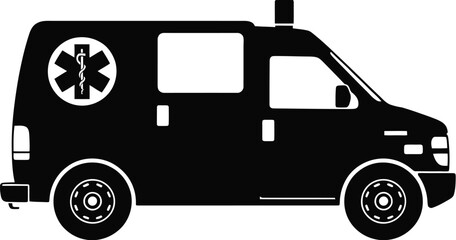 Black ambulance vehicle with medical symbol emergency