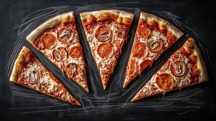 Delicious Pepperoni Pizza Slices on a Dark Chalkboard Surface Ready to Eat