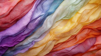 Delicate rainbow fabric draped artistically for textile design projects