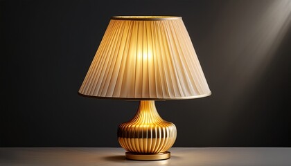 An Elegant Gold Table Lamp With A Pleated Shade Casting A Warm Glow Isolated On Transparent Background