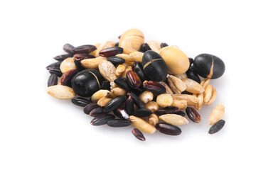 Mixed Grains Cereals Legumes Seeds Black Beans Soybeans Rice Agricultural Products White Background Healthy Nutrition Food Ingredients
