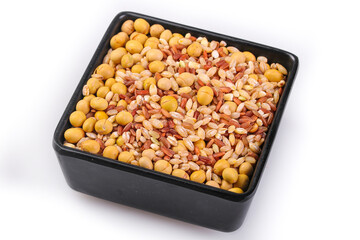 Mixed Grains Cereals and Soybean Seeds in Black Container - Healthy Food Ingredients