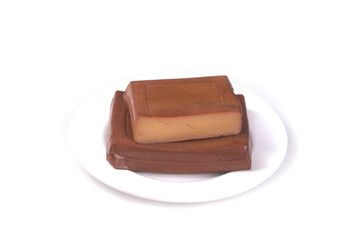 Dried Bean Curd Tofu Blocks on White Plate Ready for Sichuan Style Cooking