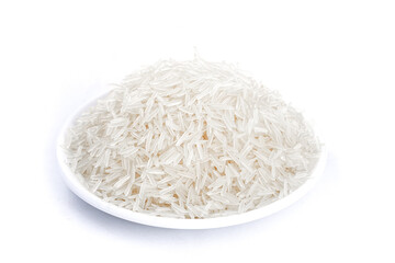 Long Grain White Rice in Bowl - Premium Agricultural Product on White Background