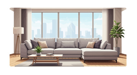 Elegant living room design with city view and natural light interior