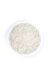 Long Grain White Rice in Bowl - Agricultural Cereal Product on White Background