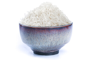 Bowl of White Long Grain Rice on White Background - Food Photography Display