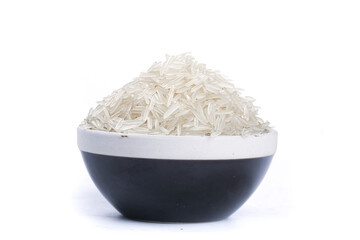 Premium Basmati Rice Grains in Modern Bowl - Agricultural Food Product Showcase on White Background