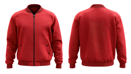 Red bomber jacket, front and back views