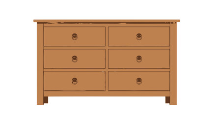 Vector illustration of a six-drawer wooden dresser on a white background