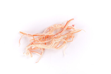 Dried Squid Tentacles on White Background Studio Shot for Culinary Photography