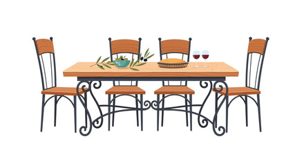 Charming rustic dining arrangement featuring wooden table with food and drinks