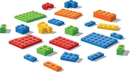 Colorful building blocks scattered on white background invite creative fun and imaginative play time