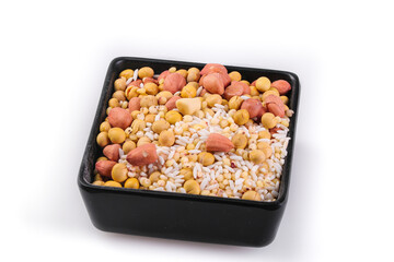 Mixed Grain Combo Bowl with Soybeans Peanuts Rice - Healthy Protein Sources for Farmers Market Diet Nutrition Closeup