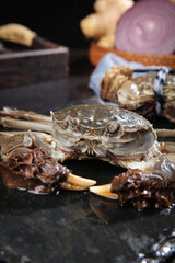 Fresh Taihu Lake Crab Delicacy Closeup with Cooking Ingredients - Premium Aquatic Seafood
