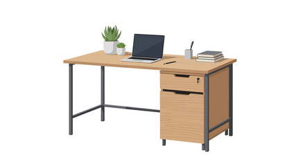 Modern desk setup with computer, plants, and office supplies illustration