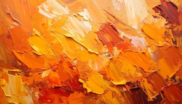  Closeup of impasto abstract rough autumn colors art painting texture, orange fall background
