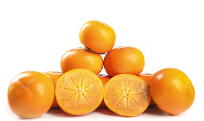 Fresh Shanxi Persimmons Chikli Variety Cut Half Star Pattern Crisp Alpine Fruit White Background