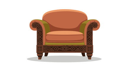 Stylized antique armchair illustration with ornamental detailing and earthy tones
