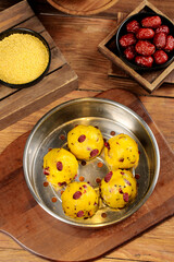 Asian Sticky Rice Balls with Red Dates and Millet Grains Traditional Breakfast Food