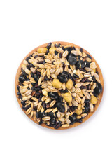 Five grain mix with black beans soybeans peanuts in wooden bowl healthy food ingredients