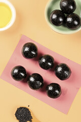 Black Sesame Seed Balls Made with Pure Sesame Seeds Closeup Food Photography