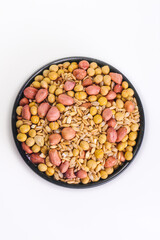 Mixed Grains Soybeans Peanuts and Cereals in Black Bowl Healthy Protein Ingredients