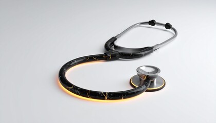 Fototapeta premium Photorealistic 3D Render of Black Marble Biotech Stethoscope with Glowing Seams, Isolated Photoshop Mockup