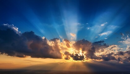 Obraz premium A Dramatic Sky Filled With Vibrant Clouds Illuminated By Rays Of Sunlight Breaking Through Creating A Striking And Ethereal Atmosphere