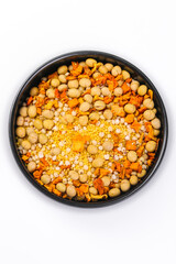 Mixed Legumes Grains Cereals Soybeans Peanuts Black Bowl Healthy Protein Ingredients Cooking Nutrition Food