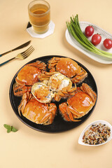 Steamed Yangcheng Lake Hairy Crabs Chinese Delicacy Seafood Meal Closeup