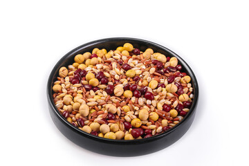 Mixed Legumes Grains Soybeans Red Beans Peanuts in Black Bowl Healthy Protein Rich Nutrients Diet Food