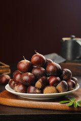 Fresh Open Chestnuts on Plate - Autumn Harvest Alpine Nuts from Qianxi
