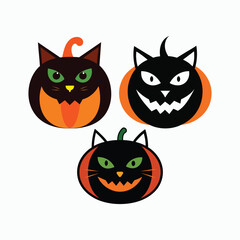 Halloween Black Cat Pumpkin Scary Face Spooky Creepy Design Vector Illustration