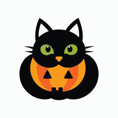 Halloween Black Cat Pumpkin Jack O Lantern Pet Design Vector Illustration