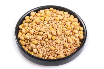 Mixed Soybeans and Wheat Grains in Black Bowl - Healthy Protein Food Ingredients