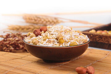 Healthy Mixed Grains Soybeans Peanuts Bowl Rustic Farmhouse Kitchen Natural Organic Food Ingredients
