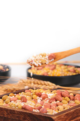 Making Mixed Grain Legume Blend with Soybeans Peanuts in Rustic Farmhouse Kitchen