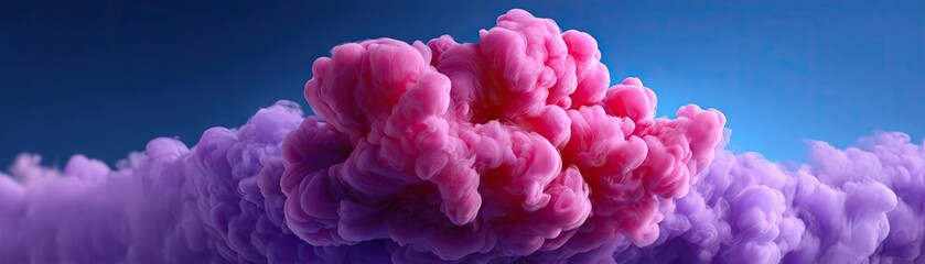 Fototapeta premium Puffs of pink smoke on blue background concept. Colorful cloud formation creating a surreal atmosphere.