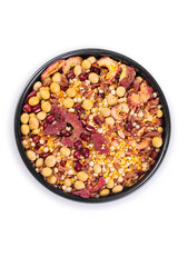 Mixed Legumes Nuts Dried Fruits Black Bowl Healthy Protein Food Ingredients Soybean Peanut Bean Combo