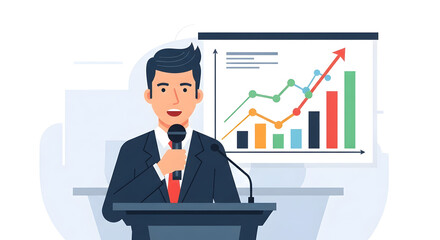 Confident Business Presentation with Positive Growth Chart and Professional Speaker