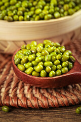 Fresh Green Mung Beans in Wooden Spoon - Healthy Organic Legumes for Nutritious Cooking