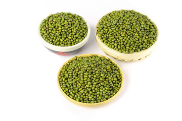 Organic Green Mung Beans in Traditional Bowls - Nutritious Legumes from Northeast Farmers