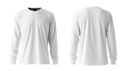 Blank white long-sleeve shirt, front and back views