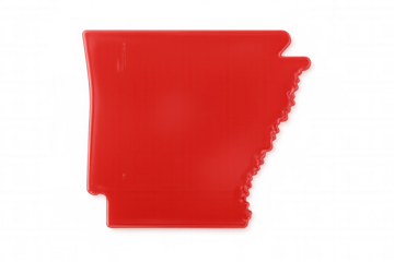 Shiny red depiction of arkansas with transparent background, ideal for projects related to the natural state