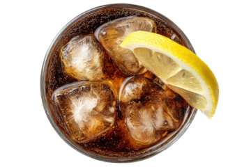 Top-down view of a glass of cola with ice and lemon (3)