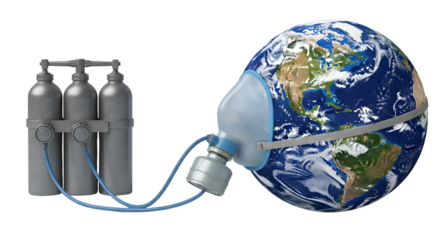 Earth climate change concept global warming pollution oxygen depletion on transparent background