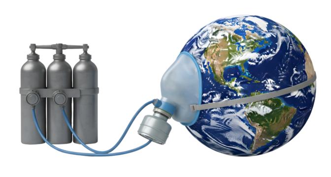 Earth climate change concept global warming pollution oxygen depletion on transparent background